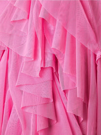 Norma Kamali Tara High-Low Ruffled Gown in Candy Pink