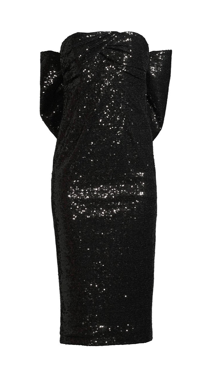 Toccin Loulou Sequined Bow-Back Midi-Dress in Black