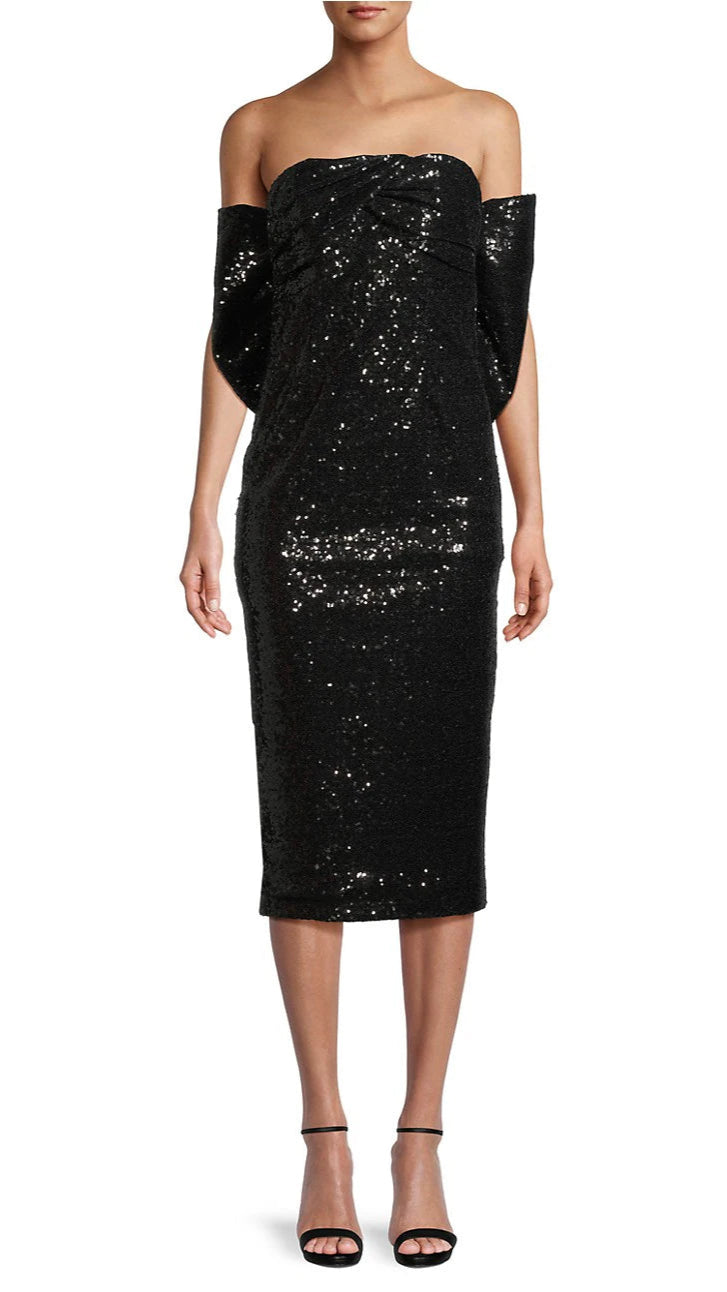 Toccin Loulou Sequined Bow-Back Midi-Dress in Black