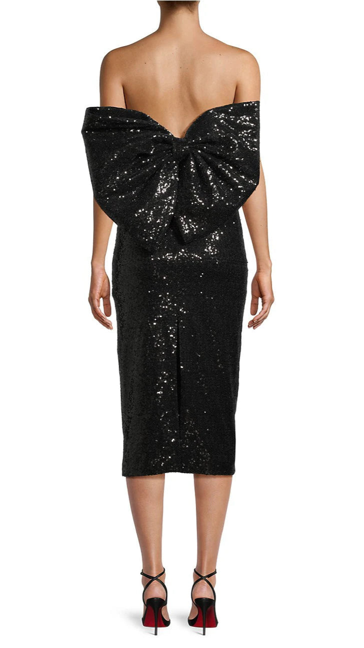 Toccin Loulou Sequined Bow-Back Midi-Dress in Black