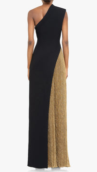 Black Halo Marigold One Shoulder Gown in Glimmer Gold