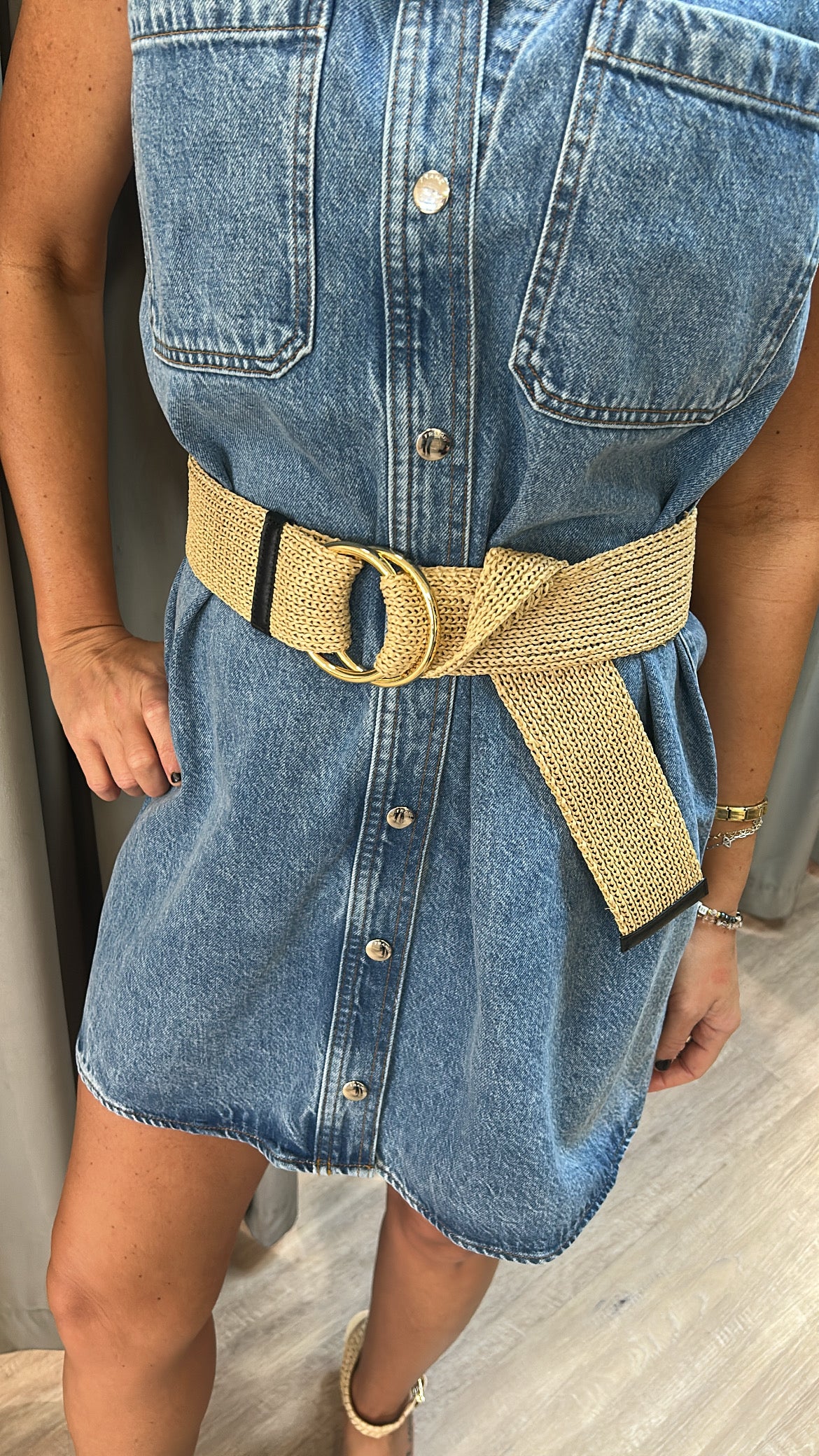 B-Low The Belt Tumble Meadow Straw Belt in Black/Gold