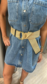 B-Low The Belt Tumble Meadow Straw Belt in Black/Gold