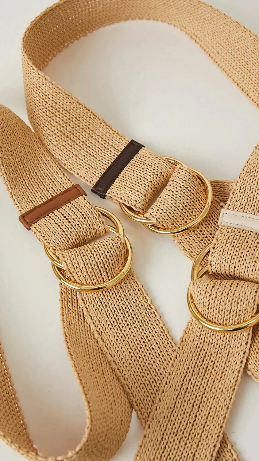 B-Low The Belt Tumble Meadow Straw Belt in Black/Gold