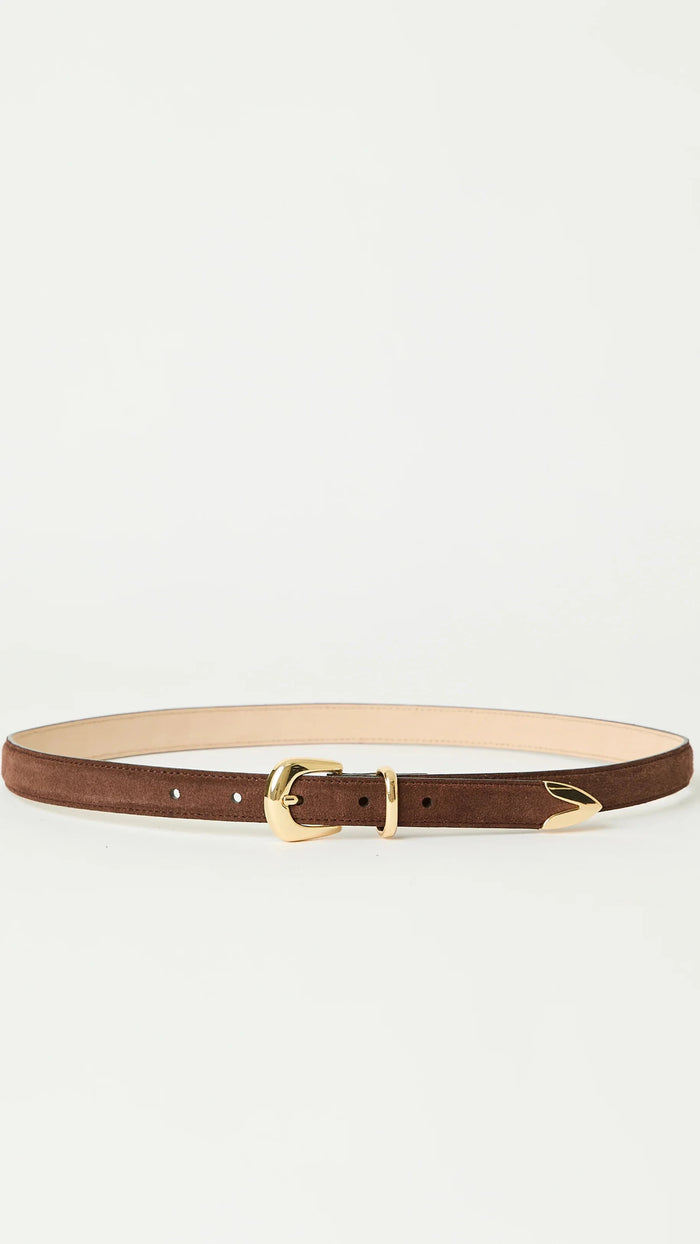 B-Low the Belt Leo Mini Suede Belt in Chocolate/Gold