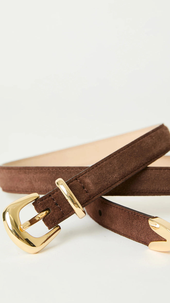 B-Low the Belt Leo Mini Suede Belt in Chocolate/Gold