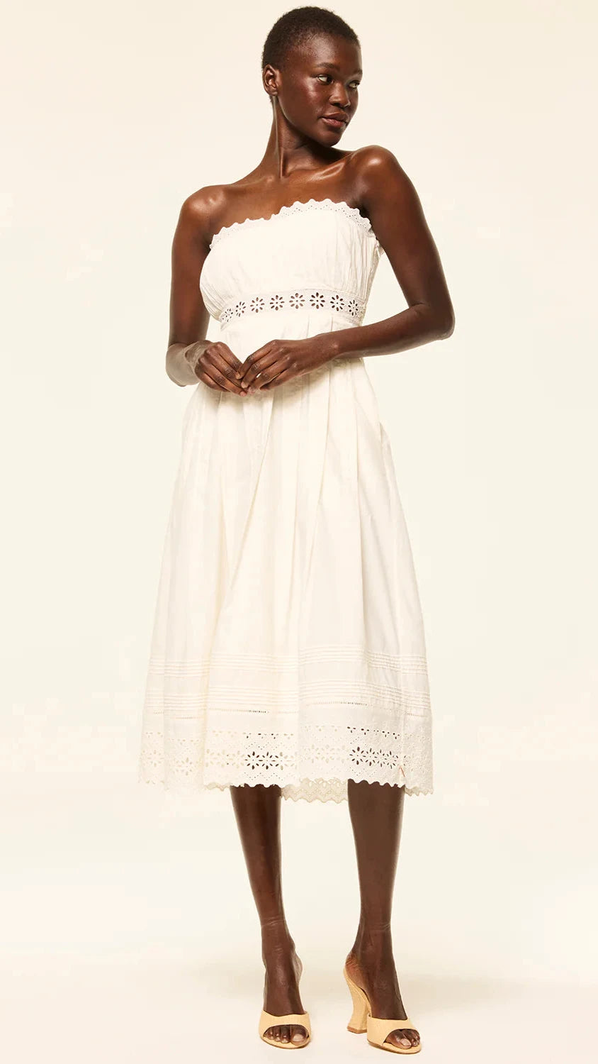 Misa Persis Strapless Eyelet Cotton Midi Dress in Cream – Suite 201