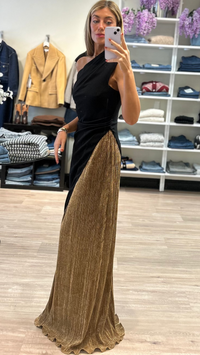 Black Halo Marigold One Shoulder Gown in Glimmer Gold