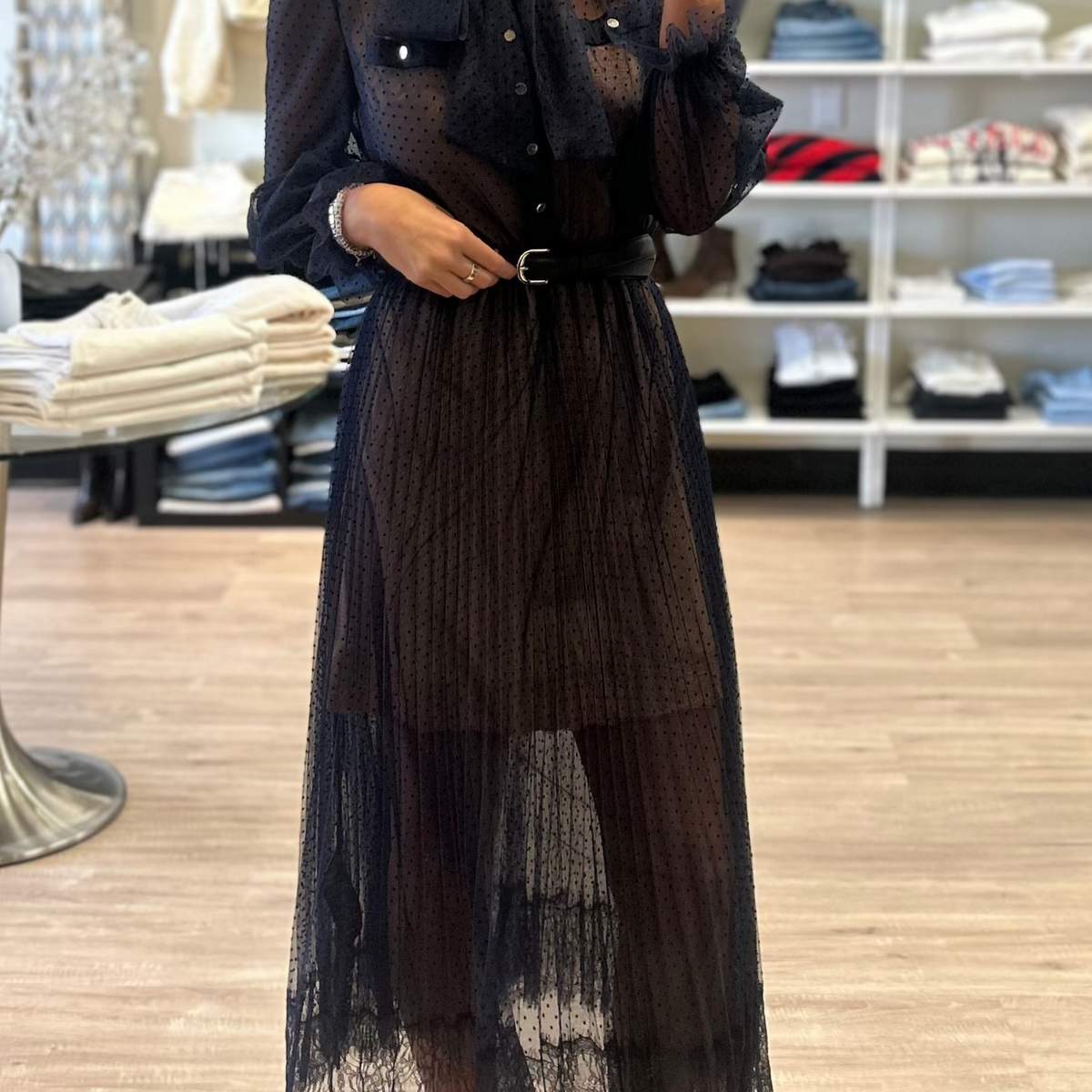 Self Portrait Dot Mesh Midi Dress in Navy – Suite 201