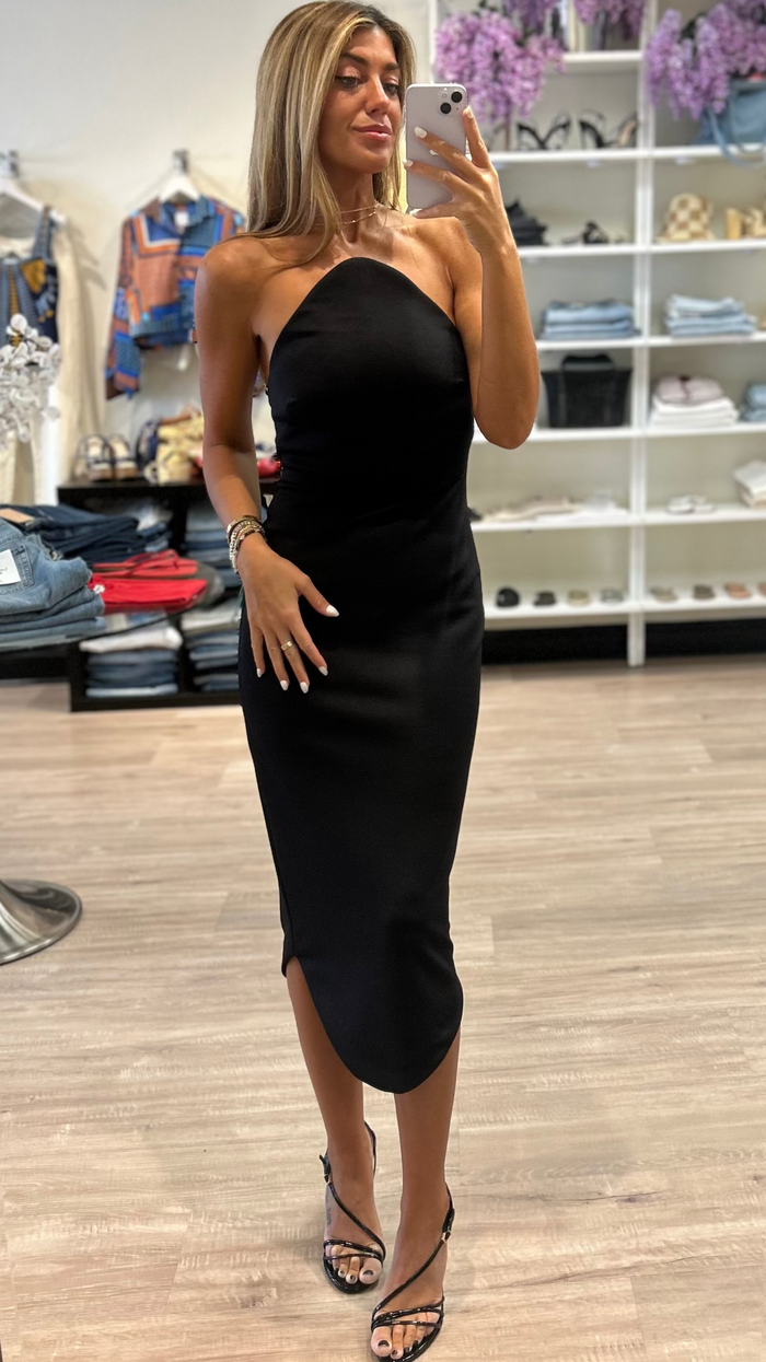 Black Halo Aurelius Strapless Midi Dress in Black