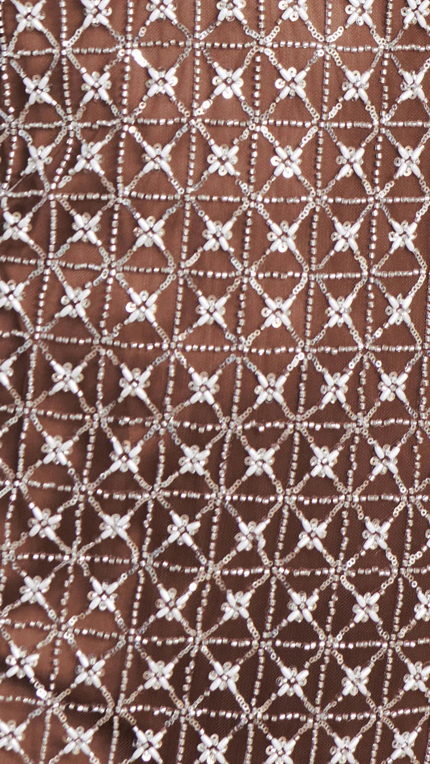 Saylor Jeanette Daisy Beaded Sequin Mini Dress in Chocolate