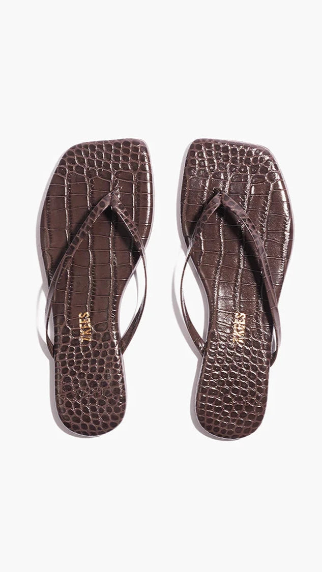 TKEES Lily Square Toe in Carob Croc Brown