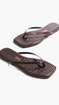 TKEES Lily Square Toe in Carob Croc Brown