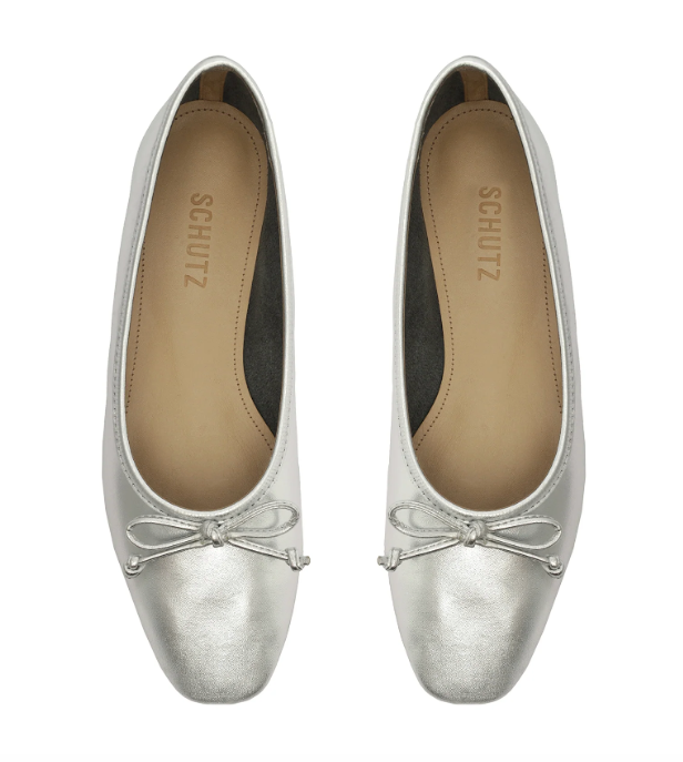 Schutz Arissa Metallic Leather Ballet Flat in Silver