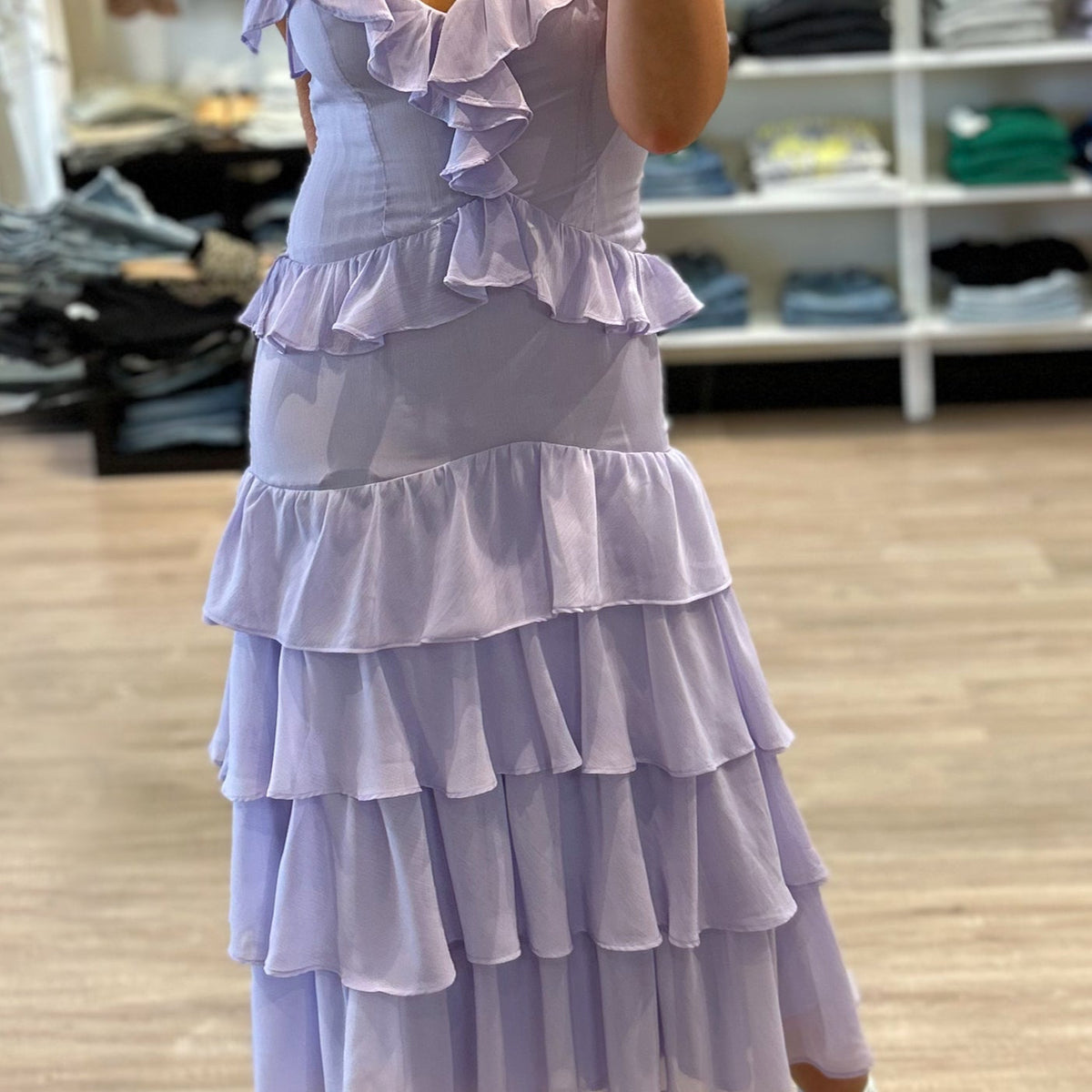 lilac ruffle maxi dress Allison New York Cassidy Ruffled Maxi Dress in Lilac – Suite 201
