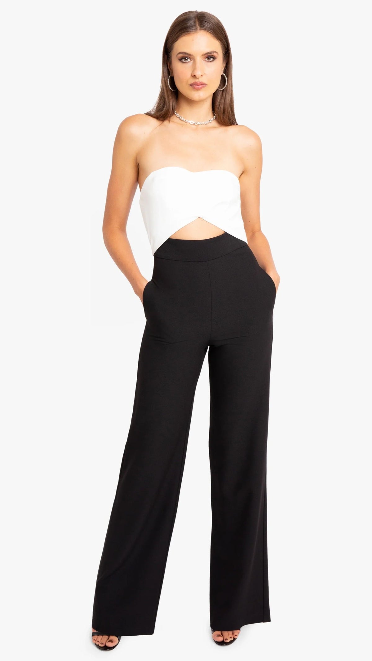 Black Halo Jada Color Block Jumpsuit in Black/Pearl