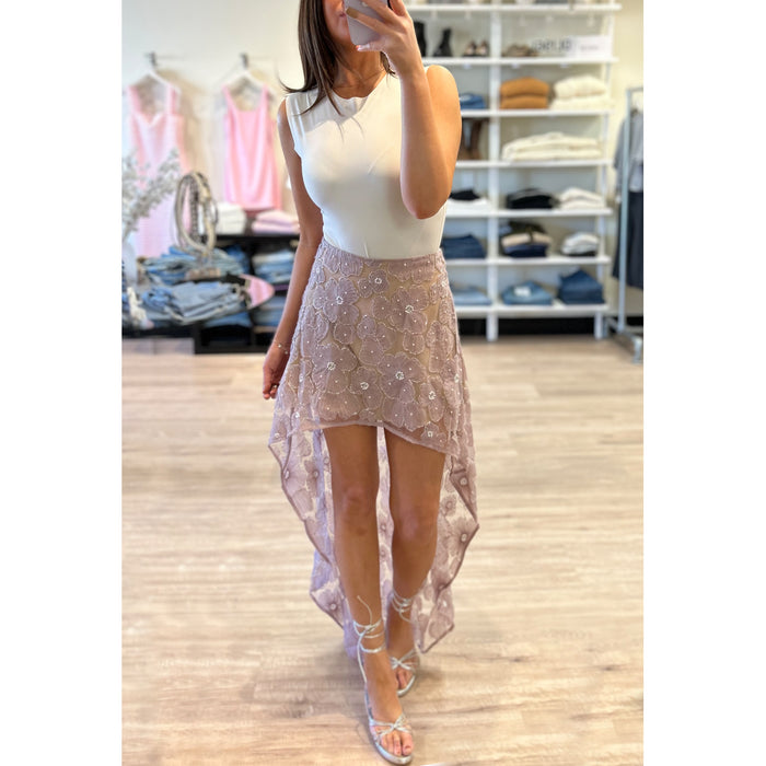 Elliatt Indira Hi-Low Beaded Skirt in Musk Pink