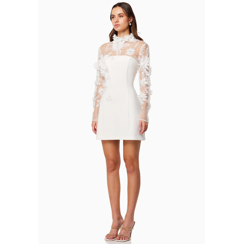 Elliatt Damaris 3D Bead Mesh Mini Dress in White