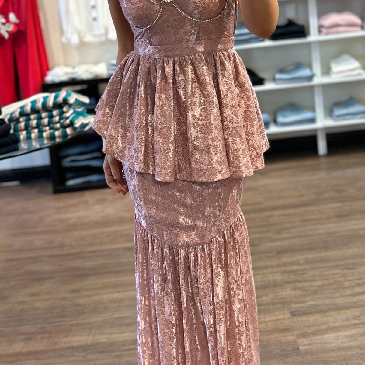 knee length dresses for ladies For Love & Lemons Shai Lace Gown in Blush – Suite 201