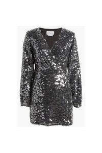 Saylor Rina Mesh Long Sleeve Sequin Mini Dress in Pewter