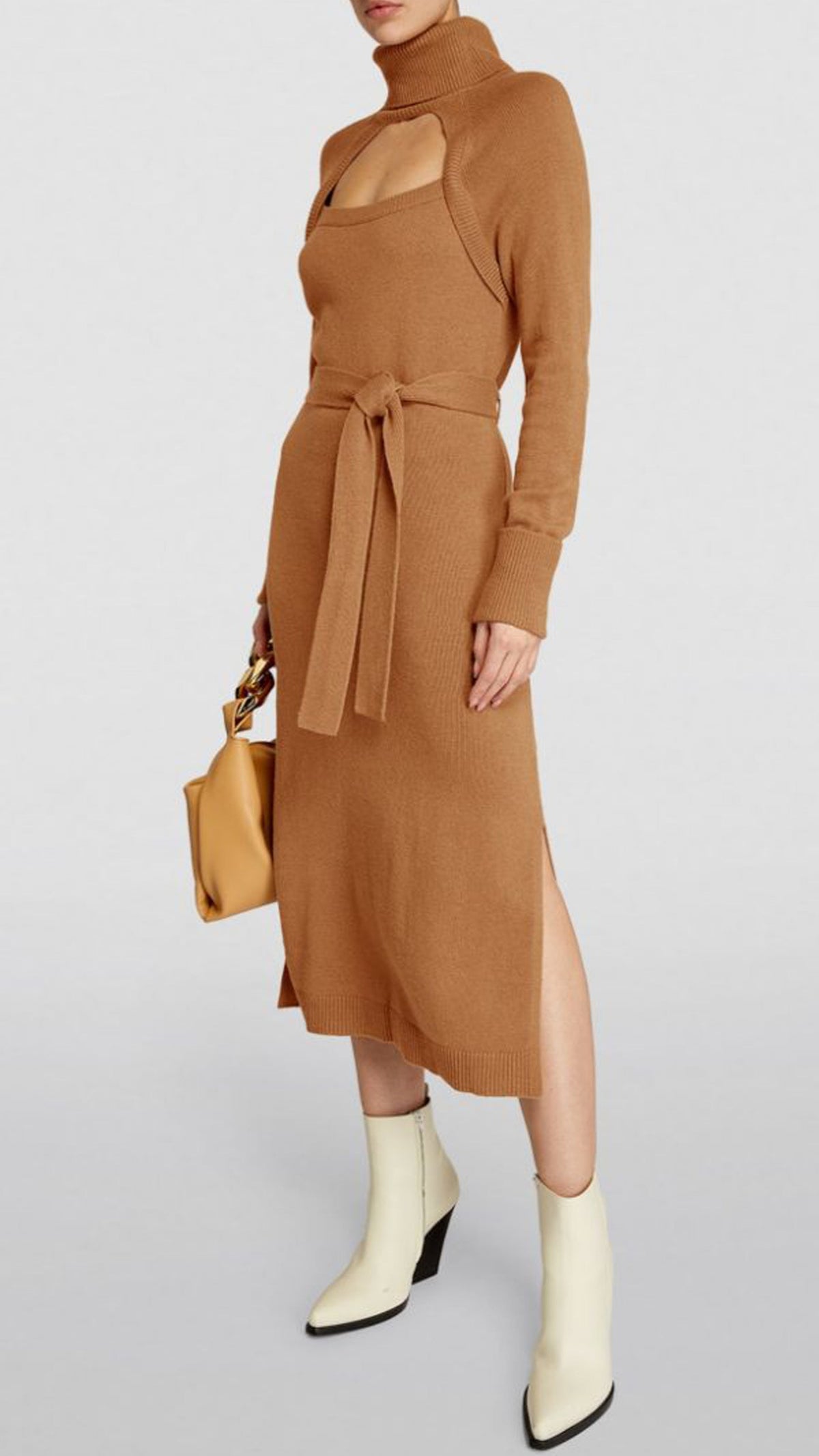 Paige Denim Cherise Cutout Sweater Midi Dress in Toffee