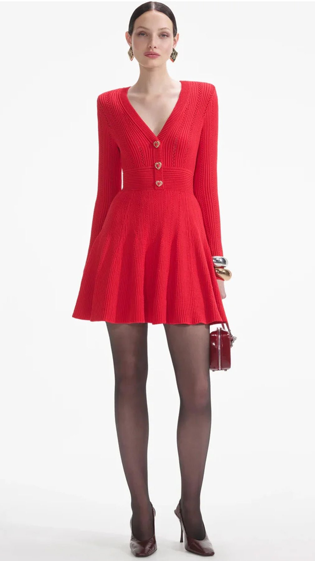 Self Portrait Pointelle Knitted Mini Dress in Red – Suite 201