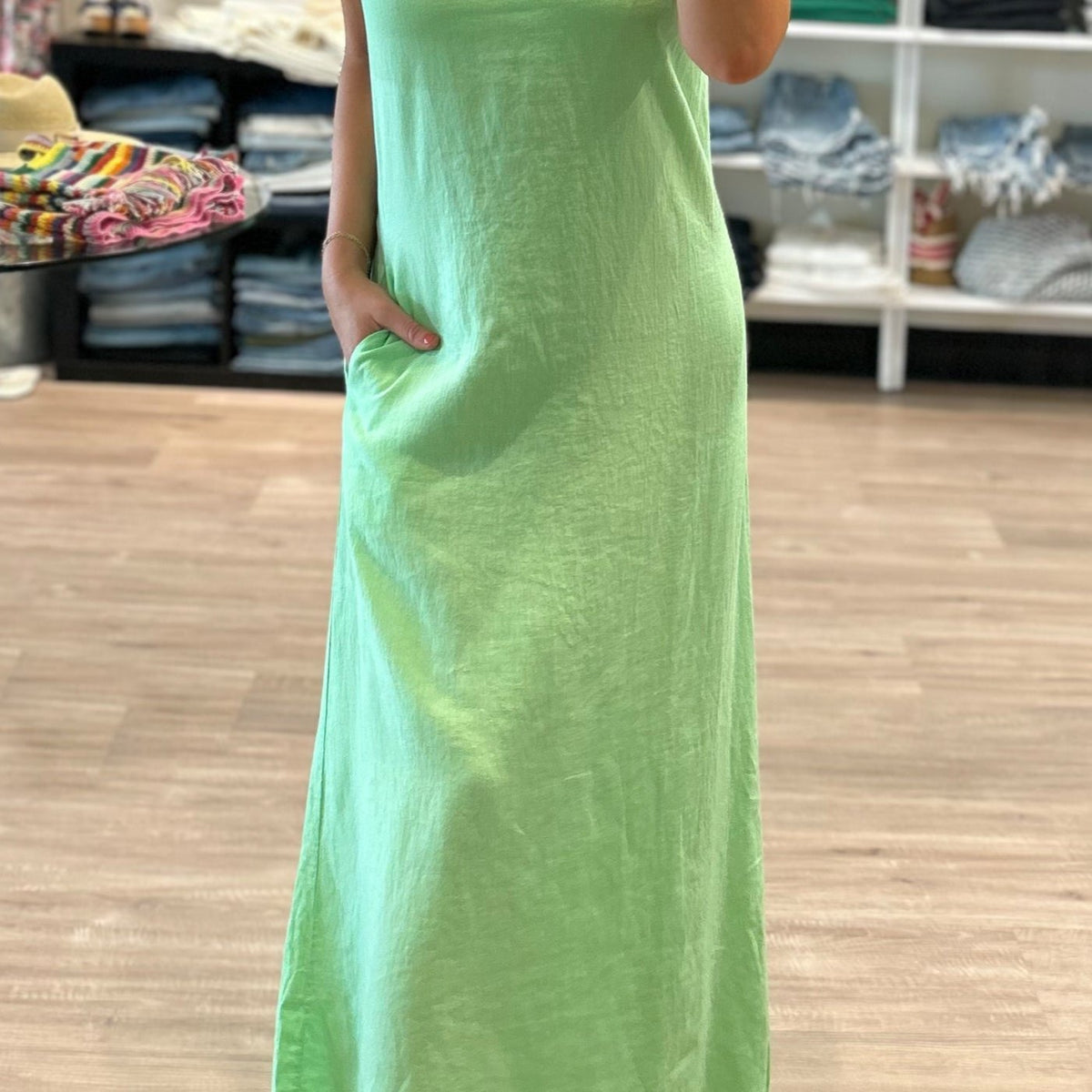 Stateside Linen Column Maxi Dress in Chartreuse Stateside Linen Column Maxi Dress in Chartreuse