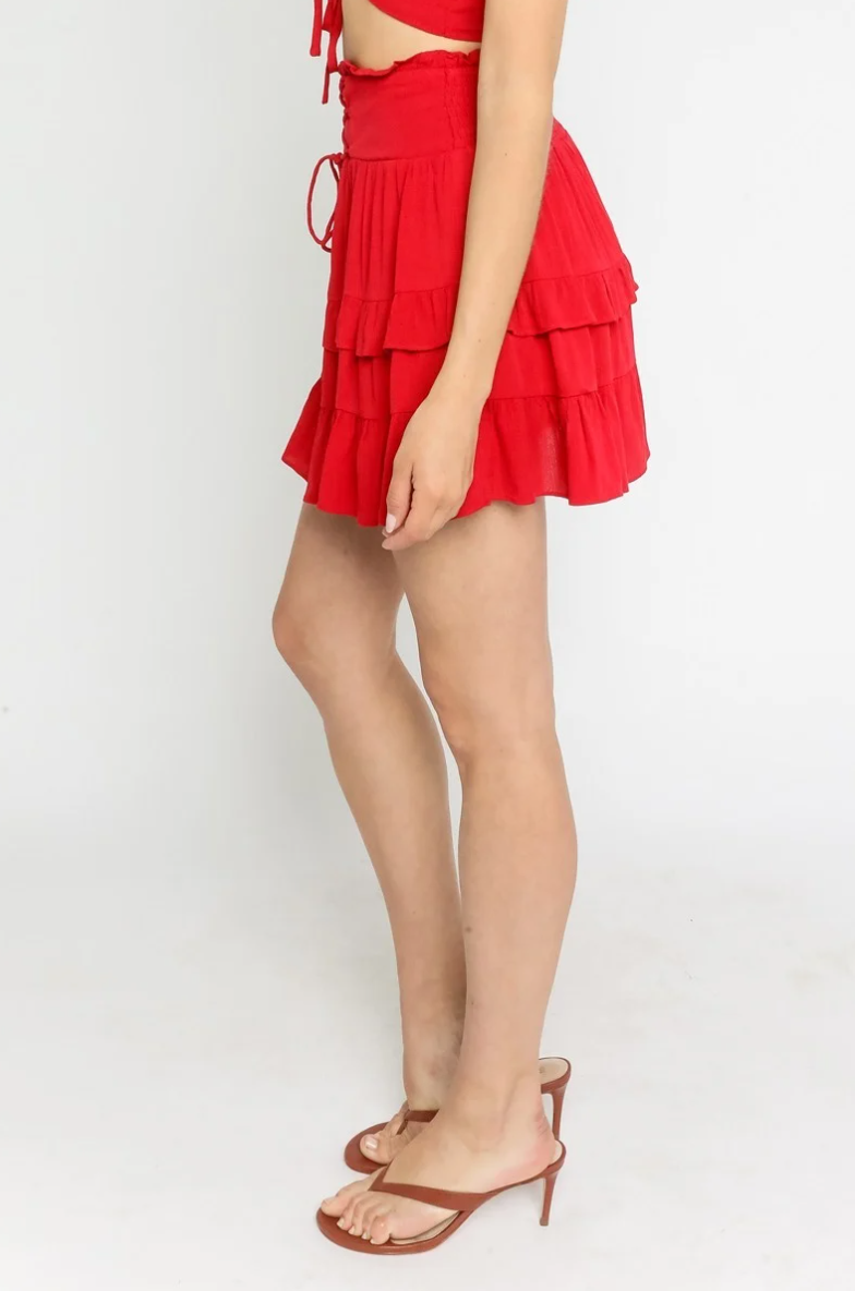 Olivaceous Lace Up Skirt in Red