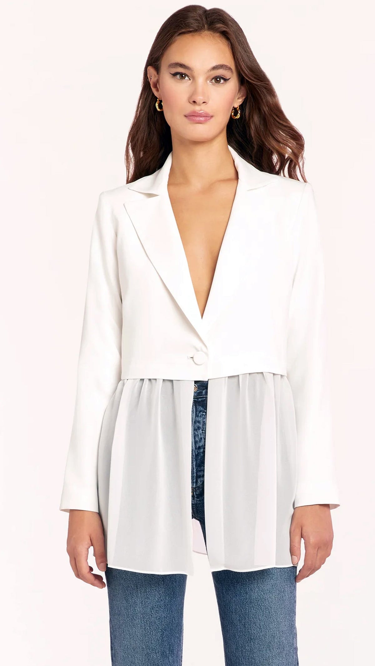 Amanda Uprichard Jonas Sheer Bottom Blazer in Ivory