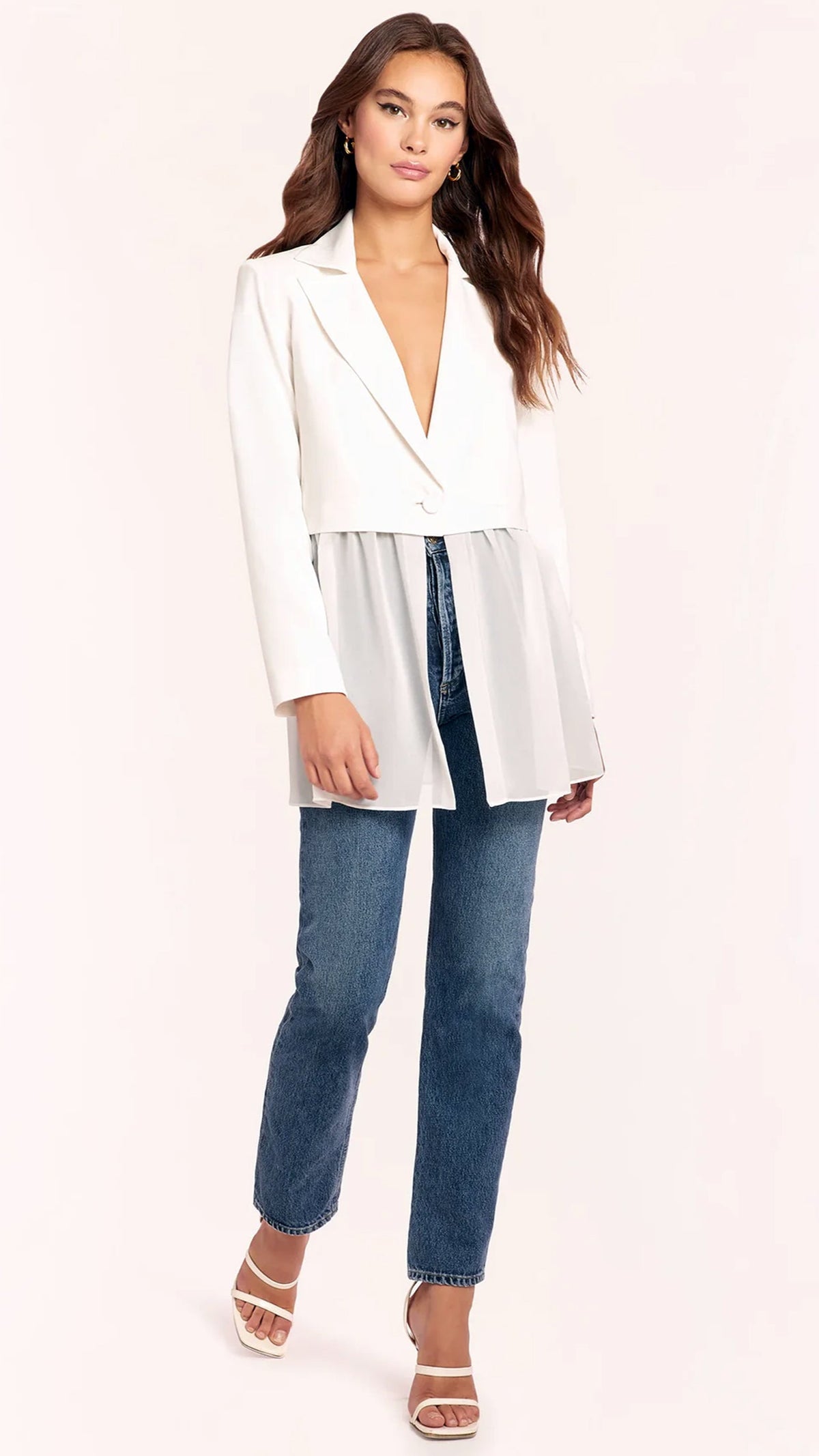 Amanda Uprichard Jonas Sheer Bottom Blazer in Ivory