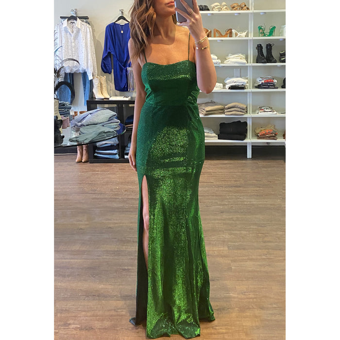 CD Square Neck Shimmer Gown in Green