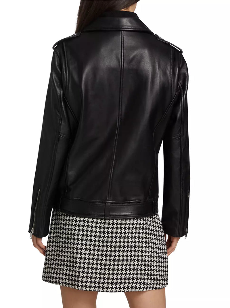 Ena Pelly Oversized New Yorker Leather Biker Jacket in Black