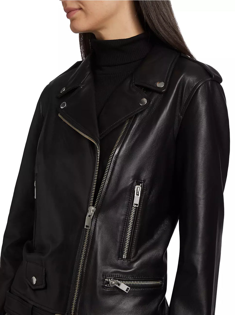 Ena Pelly Oversized New Yorker Leather Biker Jacket in Black