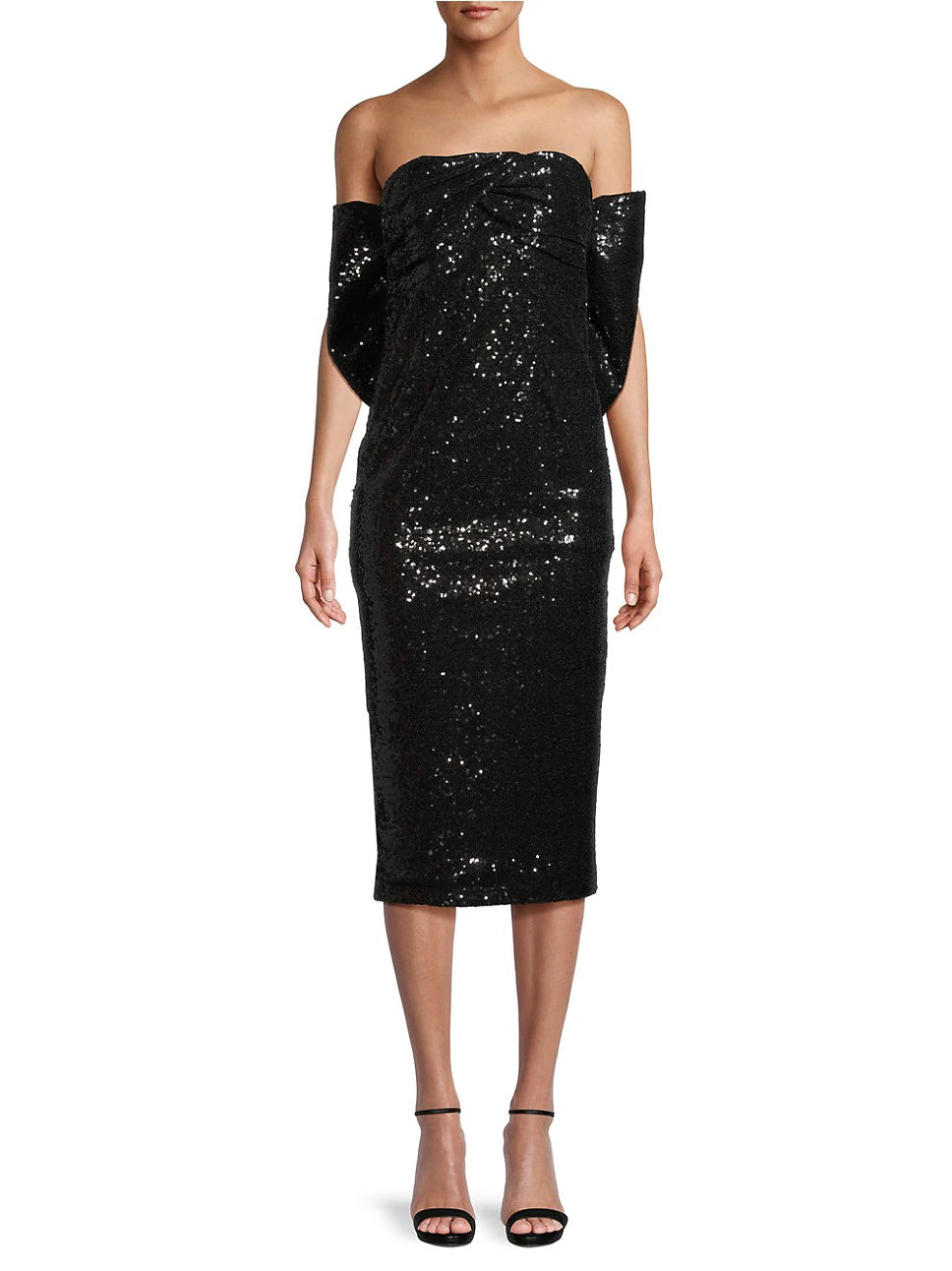 Toccin Loulou Sequined Bow-Back Midi-Dress in Black