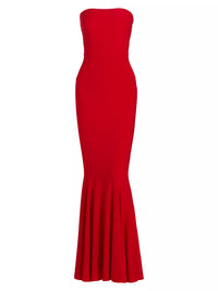 Norma Kamali Strapless Fishtail Gown in Tiger Red