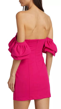 Line and Dot Robin Off the Shoulder Mini Dress in Raspberry