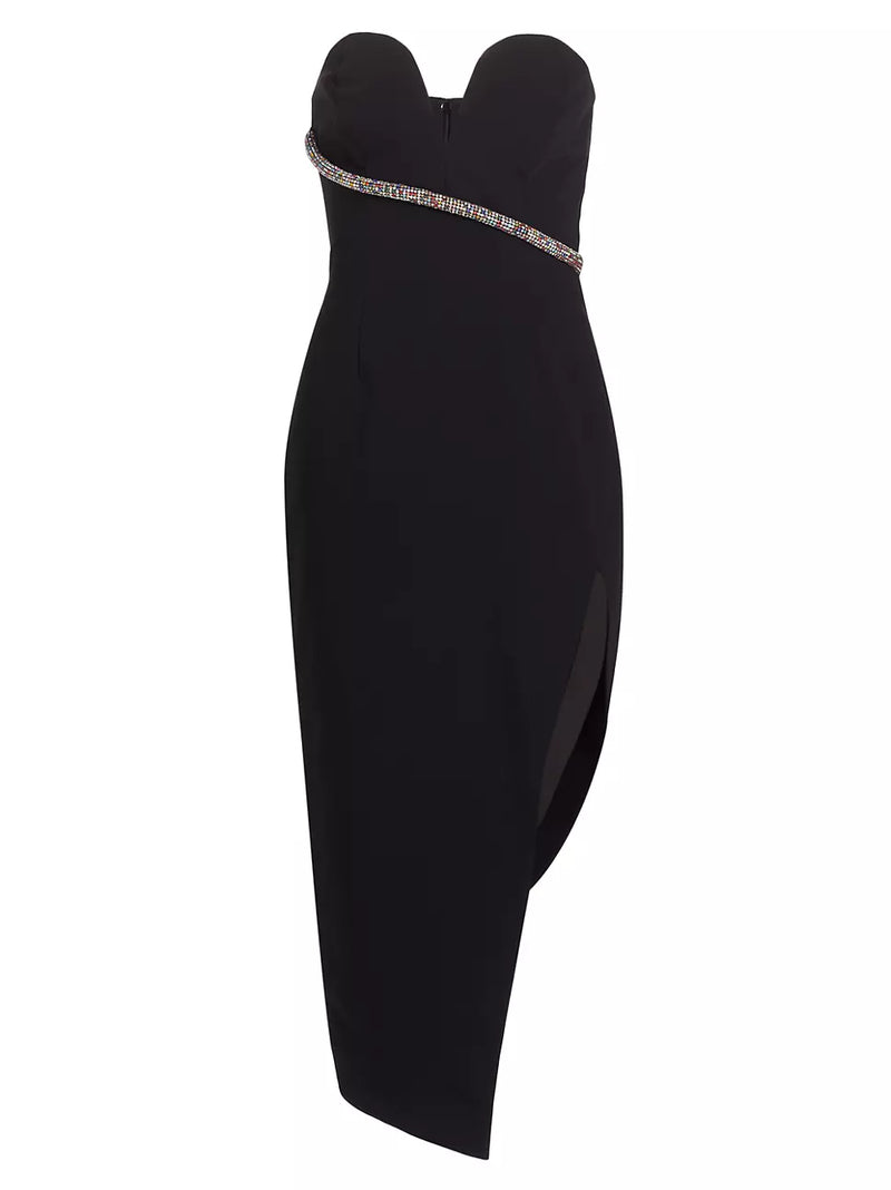 Amanda Uprichard Soiree Crystal Strapless Midi Dress in Black