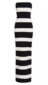 Ronny Kobo Lehua Strapless Knit Gown in Black/White Stripe