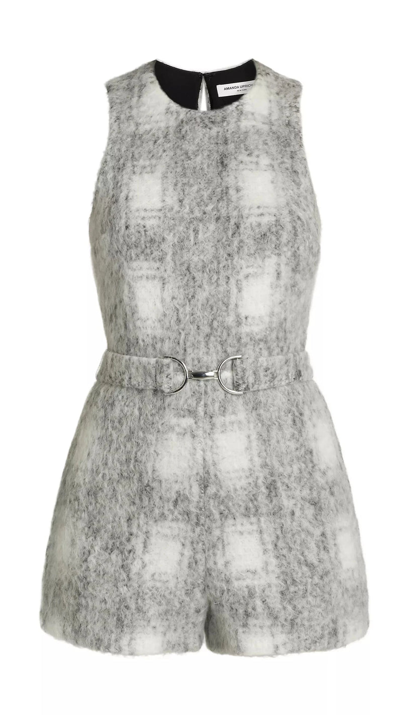 Amanda Uprichard Hazel Wool Belted Romper in Manderlay Wool