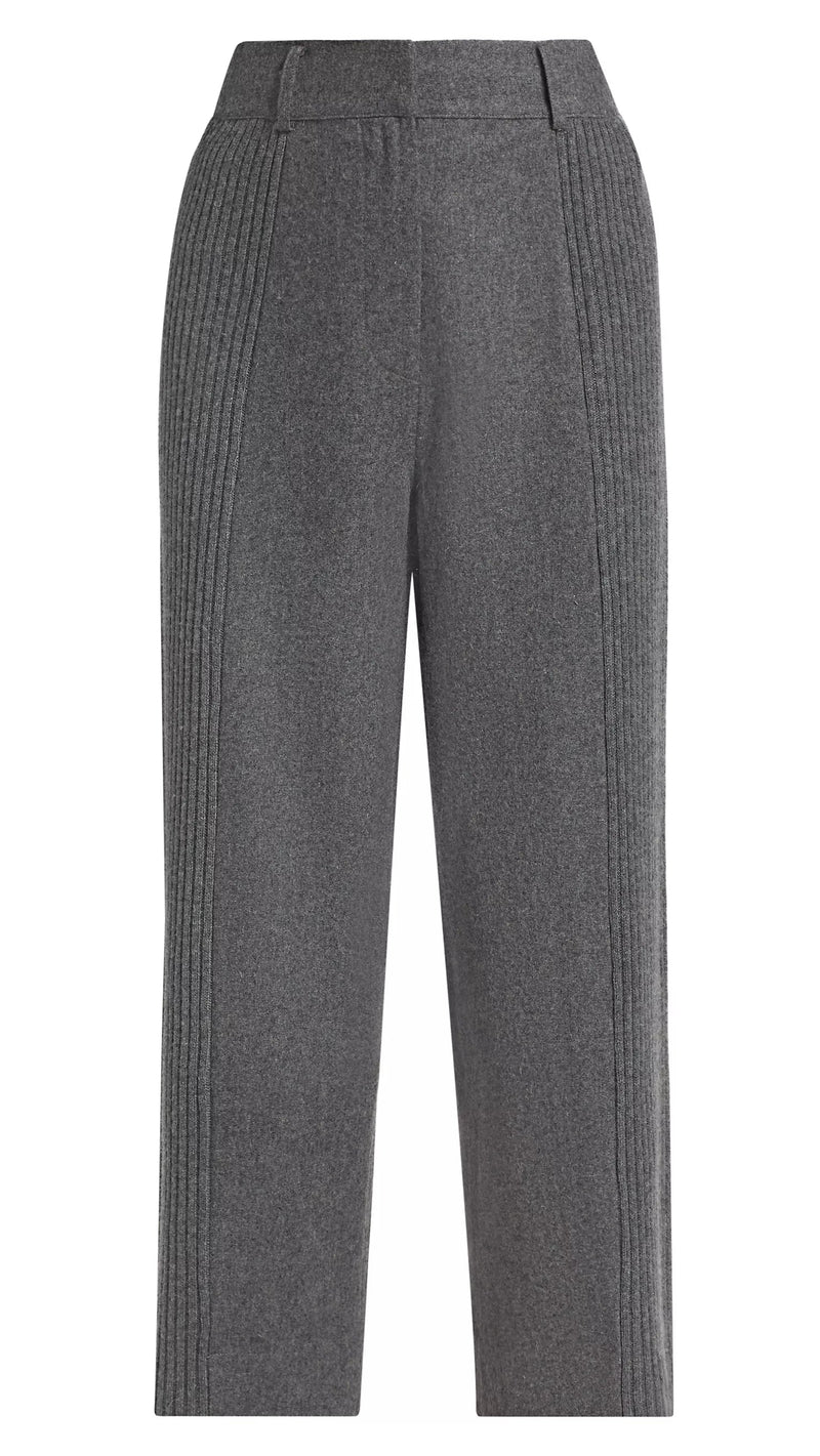 Naadam Luxe Wool-Blend Ribbed Hybrid Cropped Trousers in Granite