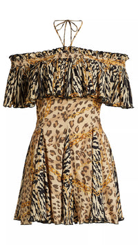 Ronny Kobo Esmi Mini Dress in Mixed Zebra Cheetah Print