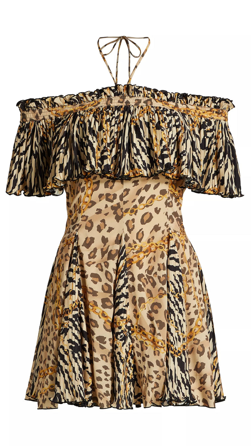 Ronny Kobo Esmi Mini Dress in Mixed Zebra Cheetah Print