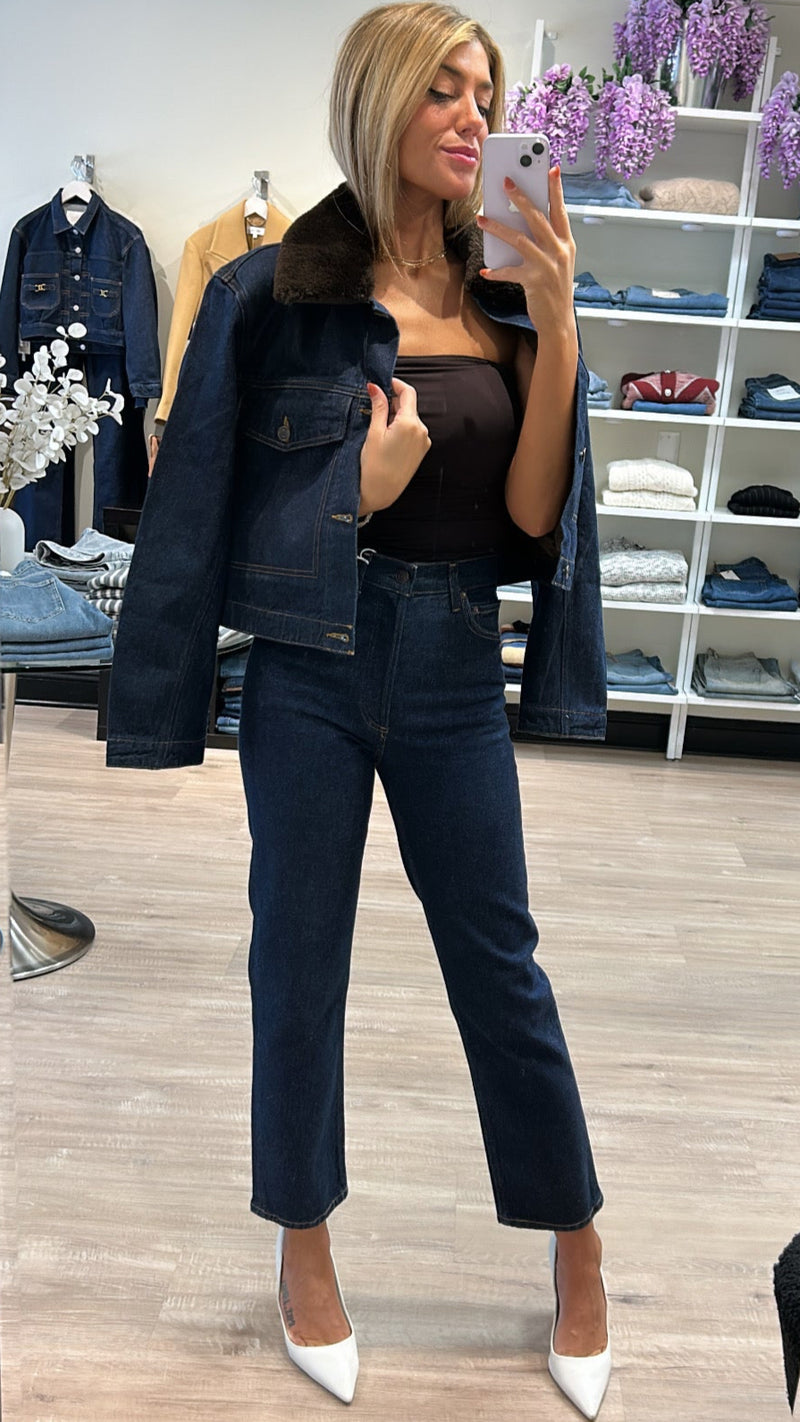 AGOLDE Walker Faux Fur Collar Denim Jacket in Rinse