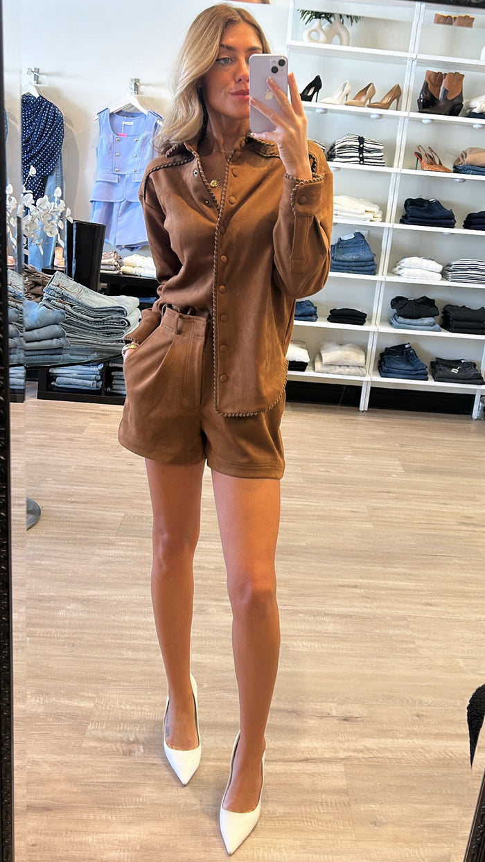 Heartloom Adaline Faux Suede Shacket in Latte