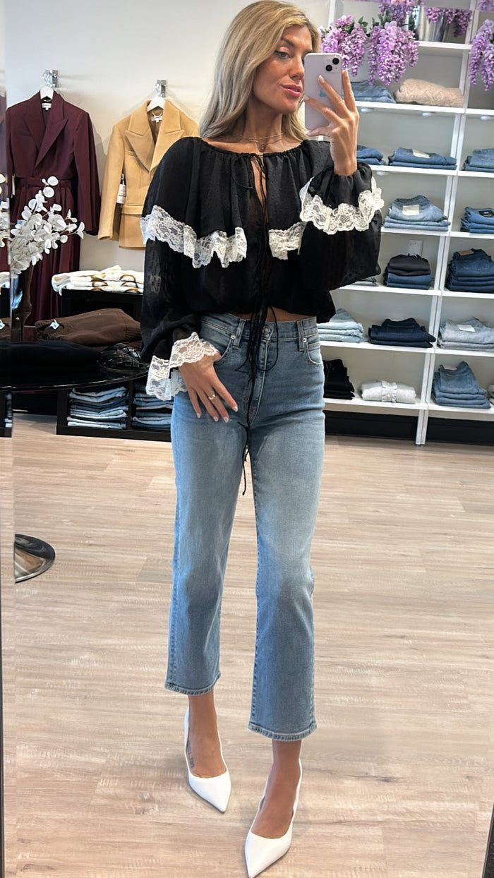 For Love & Lemons June Top in Black/White