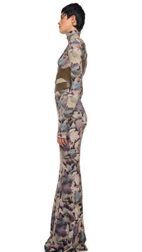 Norma Kamali Long Sleeve Turtle Fishtail Gown in Autumn Leaves