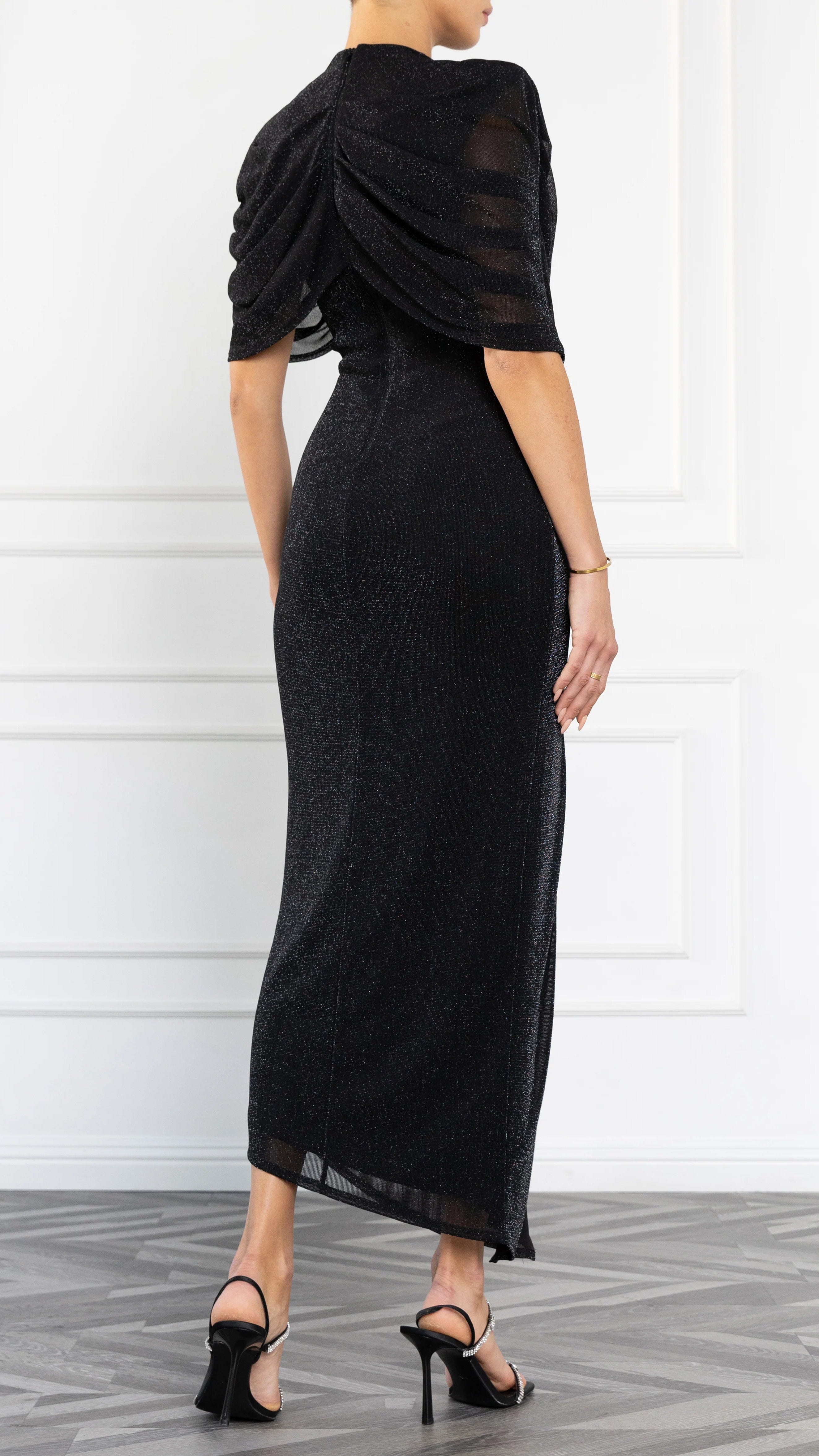 black halo black dress Black Halo Vionna Midi Dress in Glistening Black – Suite 201