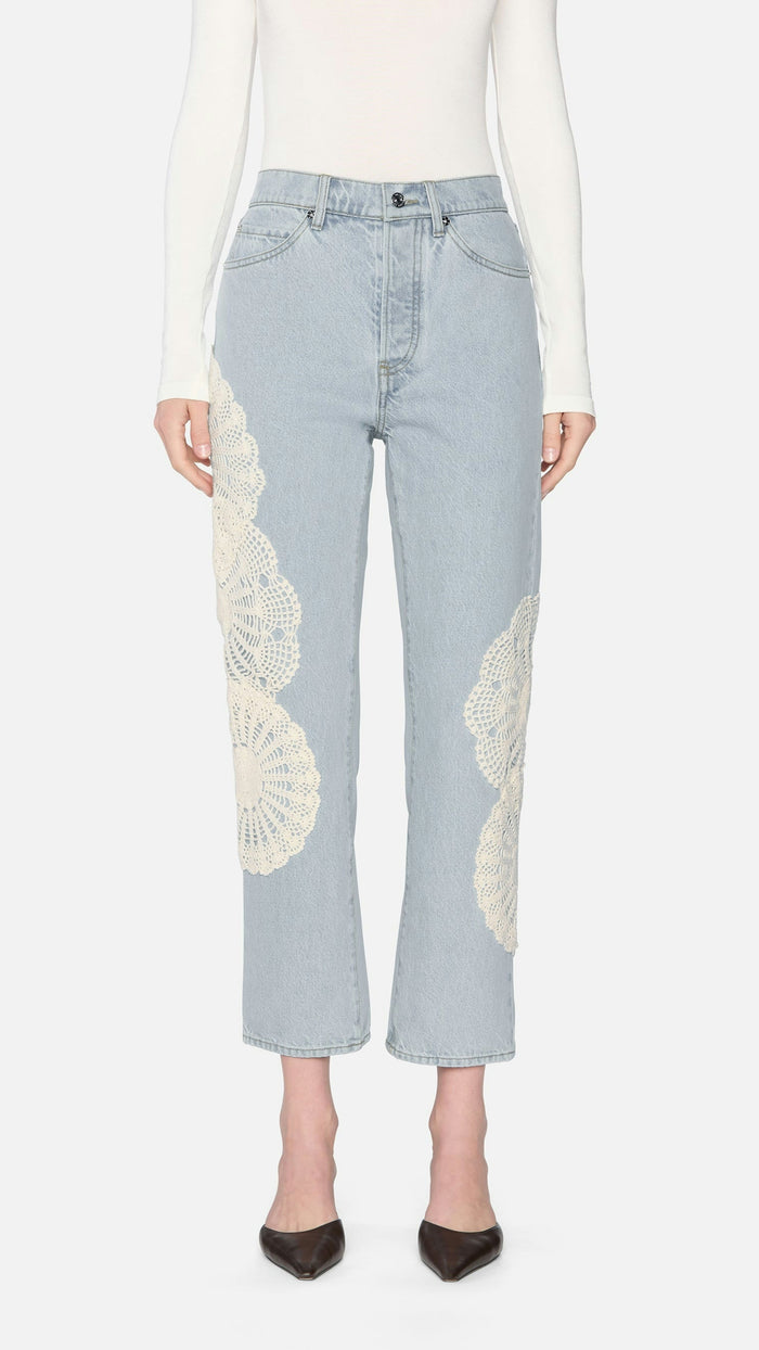 Frame Denim The Crochet High Rise Vertical Crop in Wisp