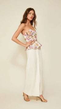 Line and Dot Floret Strapless Peplum Top in Pink Multi