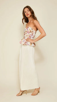 Line and Dot Floret Strapless Peplum Top in Pink Multi